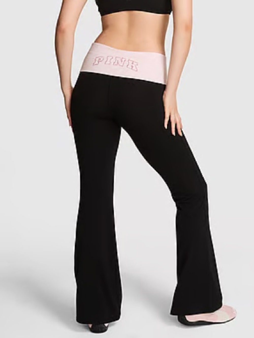 PINK Victoria’s Secret Allday Foldover Flare Leggings Pants in Black Pink L